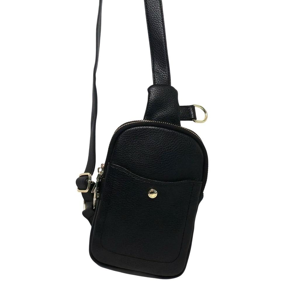 Steve Madden Black Pebbled Leather Crossbody Sling Bag Gold Hardware